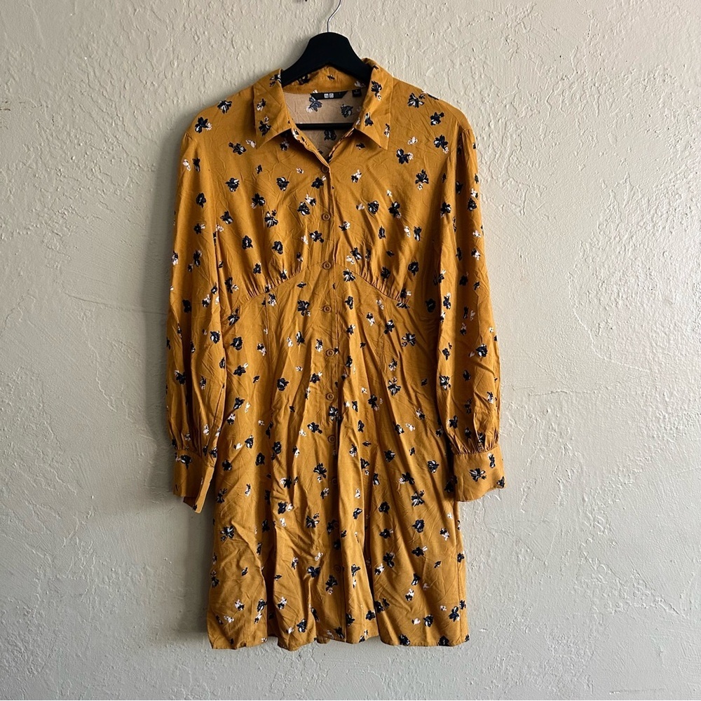 Uniqlo Mustard Floral Long Sleeve Dress